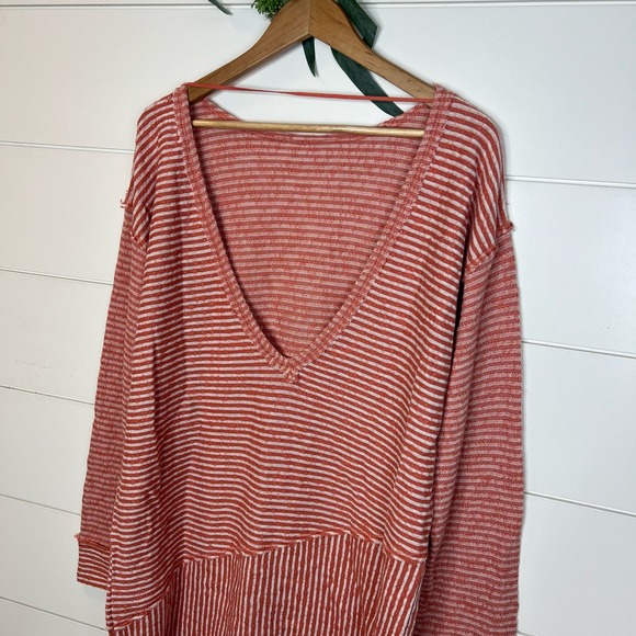 Free People Intimately Coral and White Striped Tunic Sweater - Size L - NWOT - Picture 5 of 6